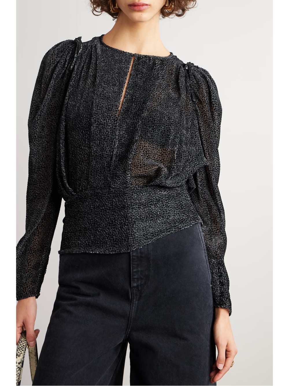 Isabel Marant Black Sheer Textured Long-Sleeve Top